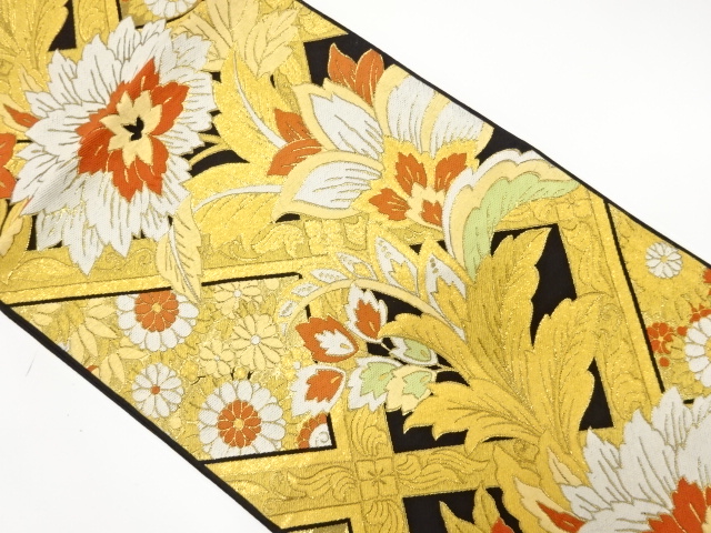 JAPANESE KIMONO / ANTIQUE FUKURO OBI / WOVEN FLOWER ARABESQUE
